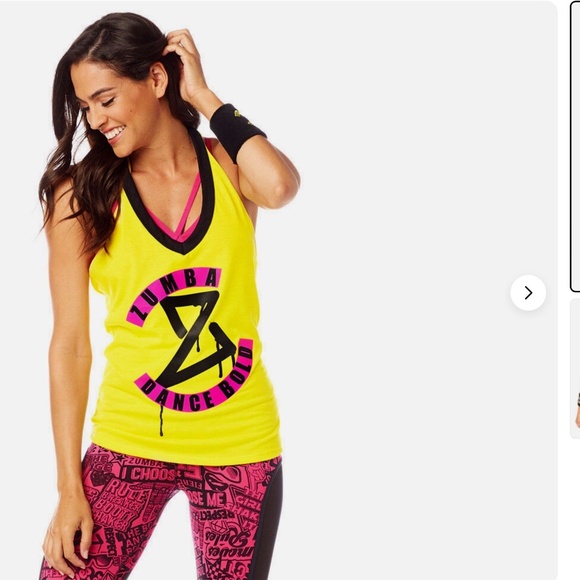 Zumba Fitness Tops - Authentic Zumba Dance Bold Halter Top - Yellow , Large, New!